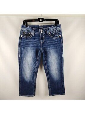 Vigoss Womens The New York Capri Jeans Low Rise Flap Pocket Blue Denim Size 7/8